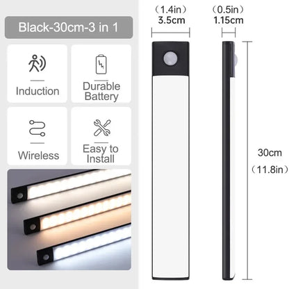 10-60cm Motion Sensor Under Cabinet Lights Wireless LED Night Light USB Rechargeable Ultra Thin Indoor Closet Kitchen Lighting
