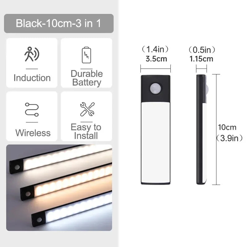 10-60cm Motion Sensor Under Cabinet Lights Wireless LED Night Light USB Rechargeable Ultra Thin Indoor Closet Kitchen Lighting