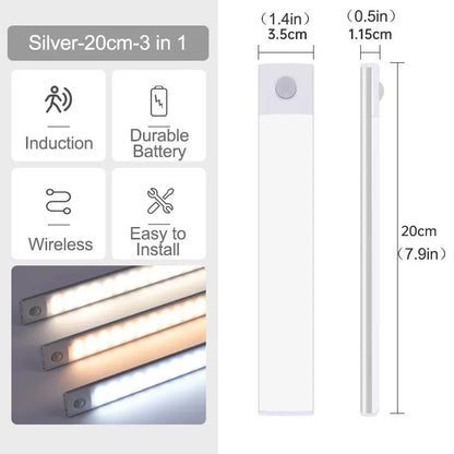 10-60cm Motion Sensor Under Cabinet Lights Wireless LED Night Light USB Rechargeable Ultra Thin Indoor Closet Kitchen Lighting