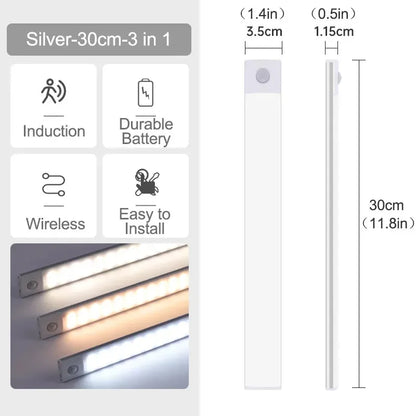 10-60cm Motion Sensor Under Cabinet Lights Wireless LED Night Light USB Rechargeable Ultra Thin Indoor Closet Kitchen Lighting
