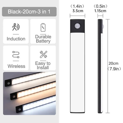 10-60cm Motion Sensor Under Cabinet Lights Wireless LED Night Light USB Rechargeable Ultra Thin Indoor Closet Kitchen Lighting