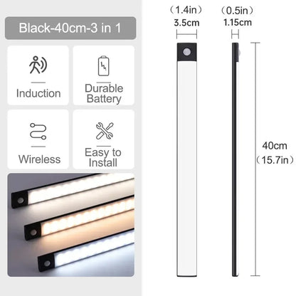 10-60cm Motion Sensor Under Cabinet Lights Wireless LED Night Light USB Rechargeable Ultra Thin Indoor Closet Kitchen Lighting
